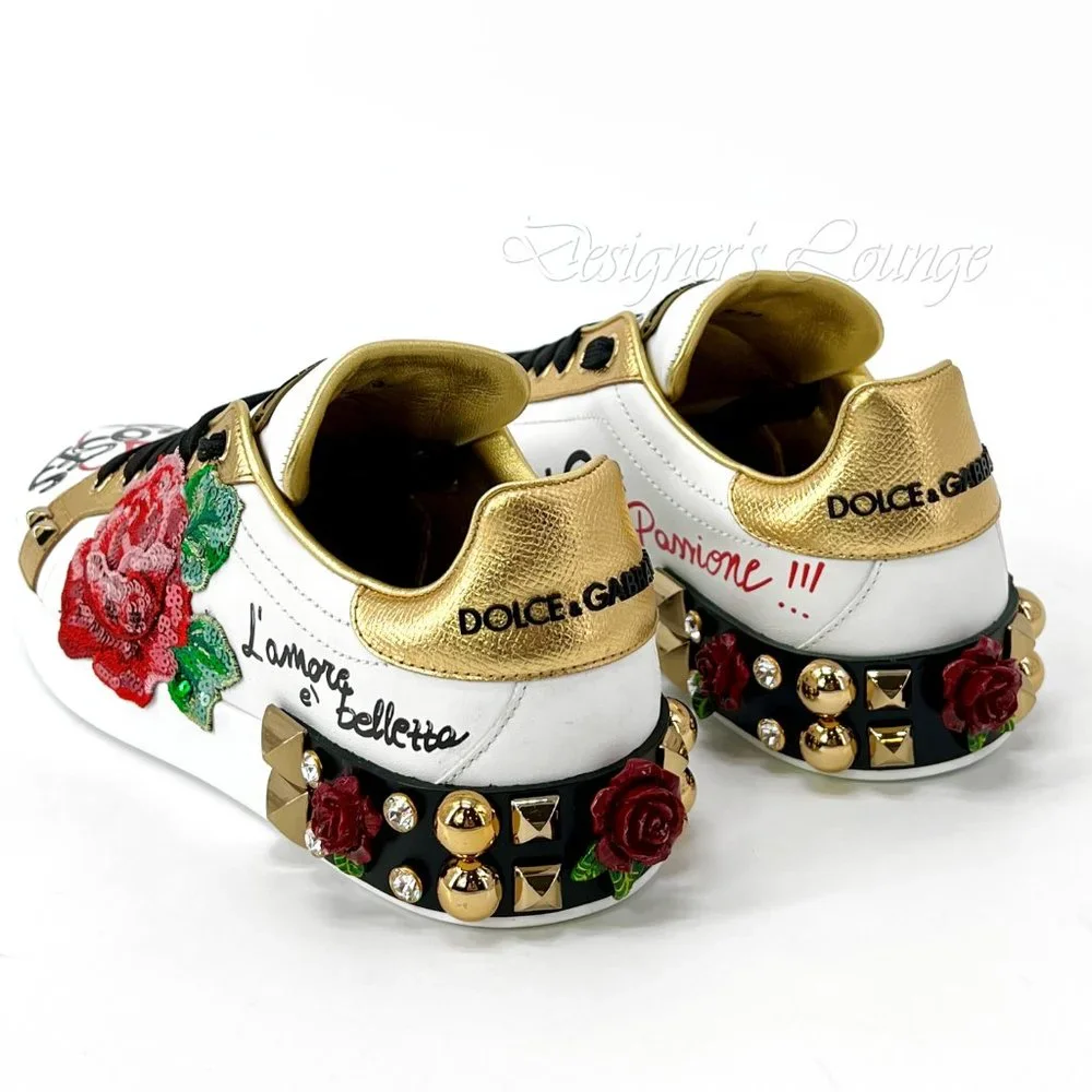 NEW DOLCE & GABBANA Roses Amore Crystal Sequin Portofino Sneakers $1,650 - Picture 11 of 13
